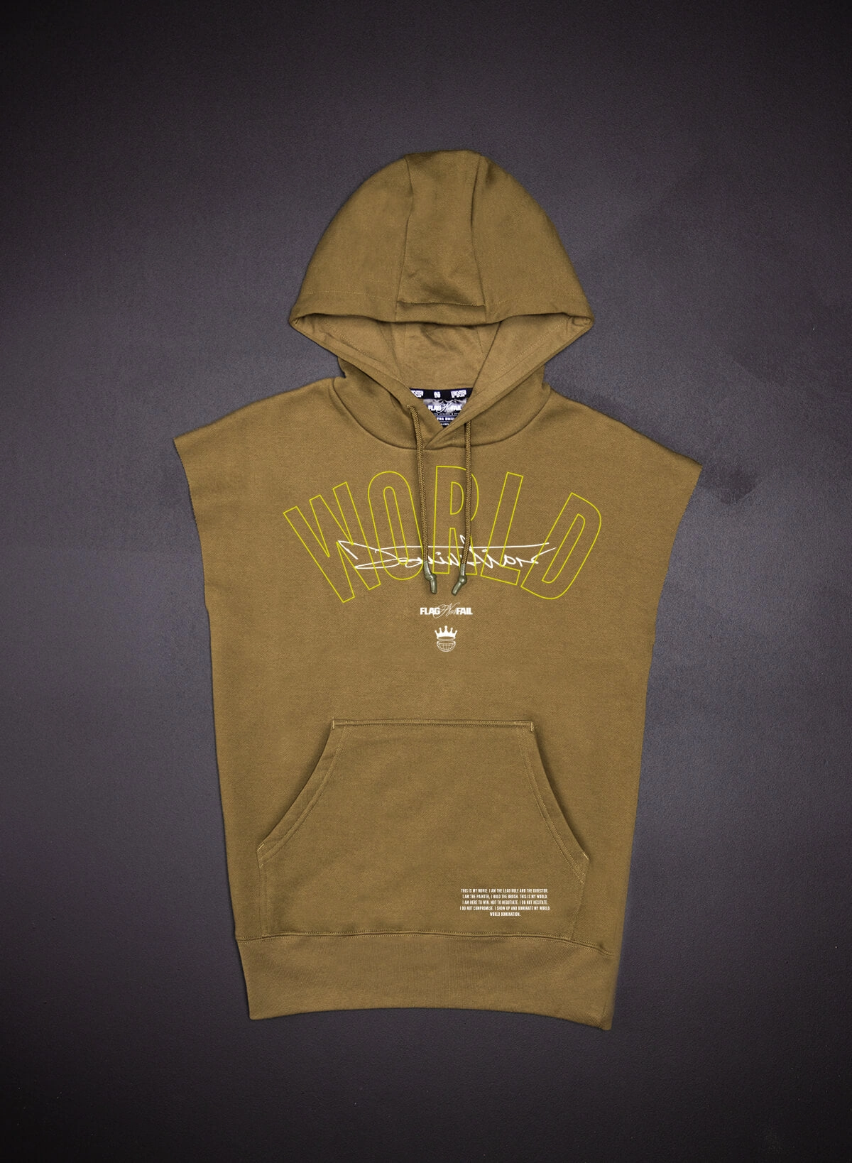 WORLD DOMINATION SLEEVELESS HOODIE - OLIVE