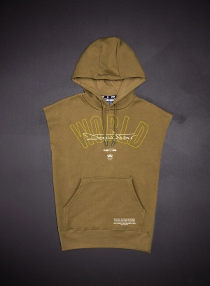 WORLD DOMINATION SLEEVELESS HOODIE - OLIVE